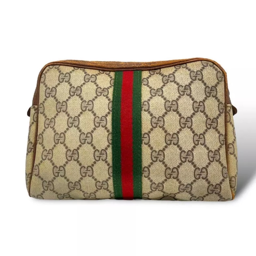 GUCCI Sherry Line Clutch brown Second Bag Vintage PVC Leather